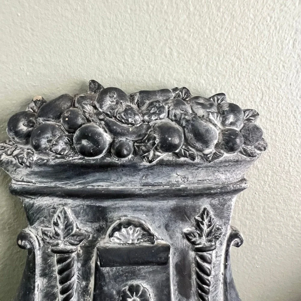 Pair Neoclassical Urn Wall Decor 3D Relief Lion Head Laurel Garland Distressed